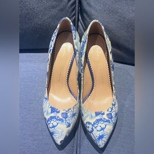 Charlotte Olympia Cream and Blue Floral Pumps